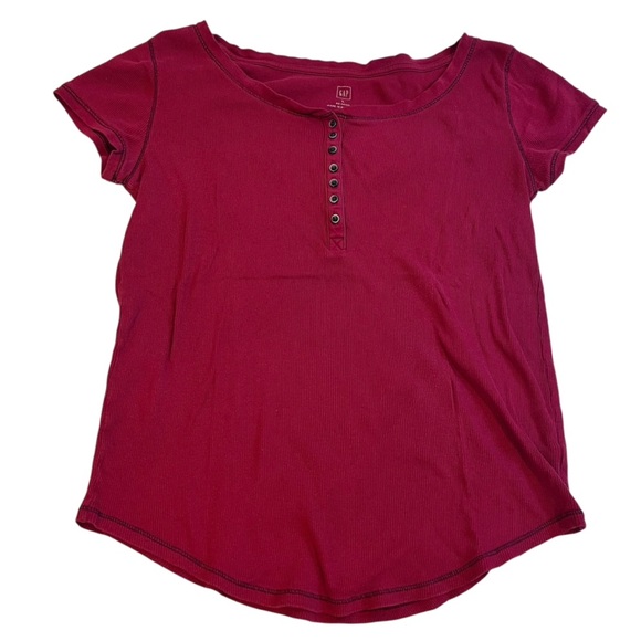 y2k gap red button up ribbed henley top vintage fall elena gilbert fall witchy - Picture 1 of 7
